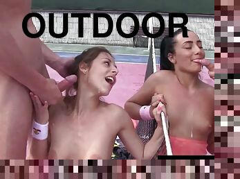 Bisexual teens get fucked outdoors