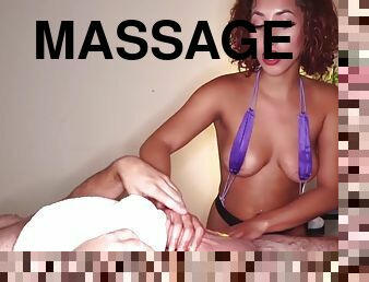 Redhead masseuse gives BJ service after relaxing massage