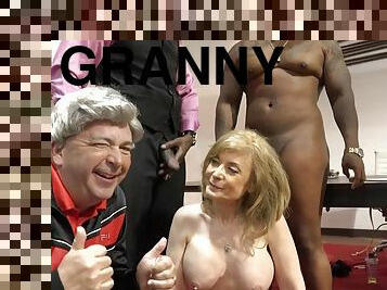 Shameless granny whore Nina Hartley interracial porn
