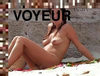 nudist, öffentliche, kam, strand, voyeur