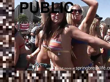 al-aire-libre, fiesta, público, estudiante, playa, bikini