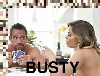 Busty hottie sucks a dick and gets fucked after a card game