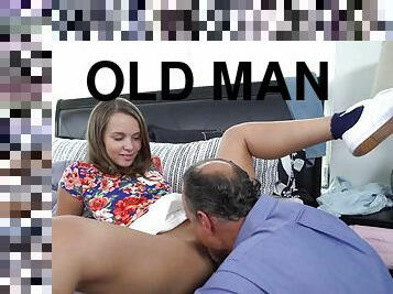 Teenage babe fucked by old man