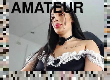 Amateur brunette maid webcam show