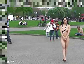 Sexy brunette Silena Outdoor public naked