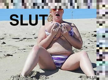 Obese slut on the beach - hot hard sex video