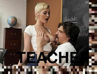 Hot college girl fucks teacher in the class