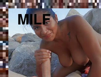 Hot MILF Amy Amor fucks on the sea shore