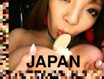 ázijské, veľké-prsia, japonské, prirodzené, objemná, prsia, sólo, banán