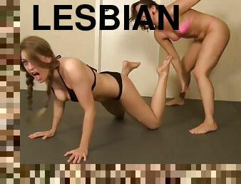 Fetish lesbian wrestling with young busty girls in bikini - femdom
