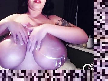 LC cream - close up boob massage on webcam - mature with monster tits