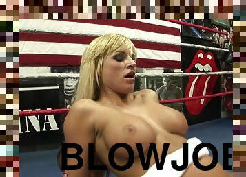 Sexy Blonde Gets cock workout after boxing match - Big fake tits