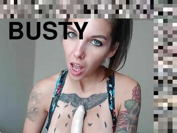 Do It Twice - Kinky slut with big tattooed tits in POV dildo wanking