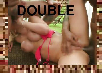 Hot Blonde Double Dicked In Interracial 3some! With Karlie Simon
