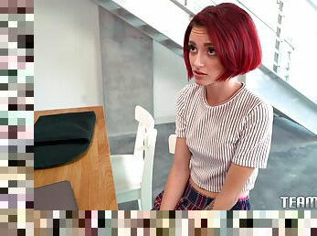 Skinny redhead teen Lola Fae enjoys hot lesbian sex with milf chick