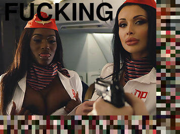Stewardesses Aletta Ocean & Nicolette Shea are fucking with gangsters