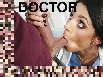 Sexy brunette in stockings Ania Kinski roleplays a slutty doctor