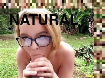 Sweet Haley Mae sucks Bambino's big cock in the park