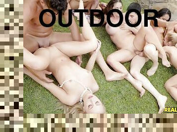 Outdoor orgy on the grass - Cathy Heaven, Sicilia and Kira Thorn