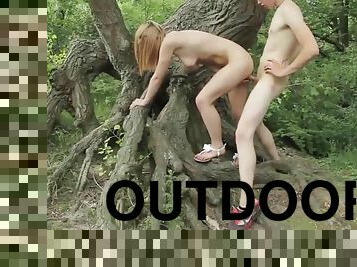 blond hair teenage has some outdoor fun