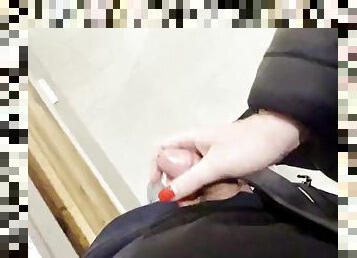 Public handjob in a furniture store: Risky and crazy cumshot!