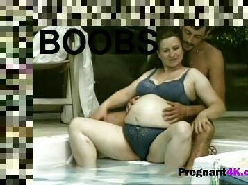 Massive boobed preggo embracing the love