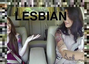 Crazy lesbian sex in the car - amateur porn
