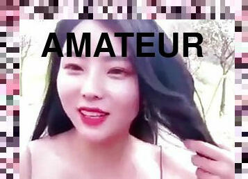 asiatique, masturbation, en-plein-air, amateur, webcam, solo, taquinerie