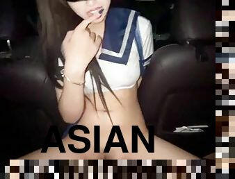 asiatique, pisser, giclée, amateur, voiture