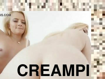 Creampie gaping teen fights for love for the first time