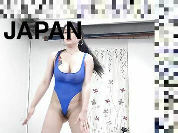 Real Japanese mom in swimsuit exercising - Big Asian tits in solo fetish