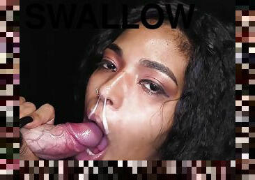 Swallows cum Loads - ebony Tina Fire gives gloryhole blowjobs