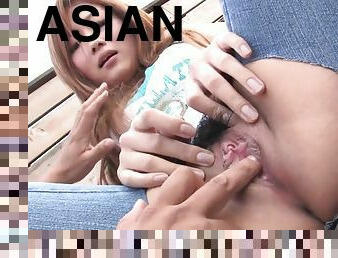 Sexy asian chick shows her tight pussy hairy in public.