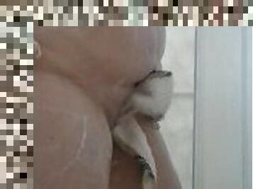 Bathing in the shower and posing for my subscriber, close-up of my hairy pussy