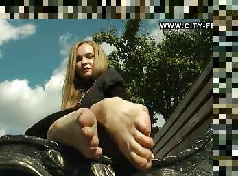 Blonde goddess dirty soles in public