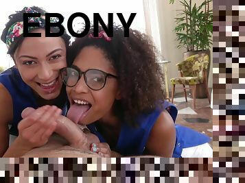 Interracial threesome with nerdy ebony girl - Ryan Ryder gives POV blowjob