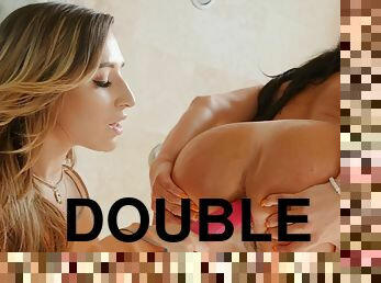 Mona Azar and Abella Danger fucking with double-sided dildo