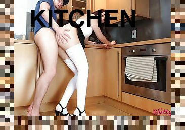Hot anal in the kitchen with girl with long legs. - Brunette