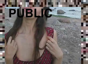POV Beautiful teen cock sucking on public beach