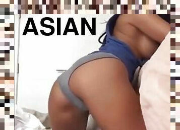 Asian babe masturbates