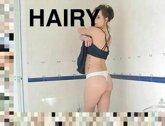 Hairy teen bitch having fun in the bathroom