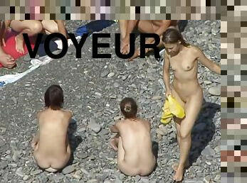 nudist, im-freien, kam, strand, voyeur, schmutzig, versteckte