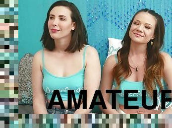 amatööri, typykät, lesbo-lesbian, pornotähti, roolijako, haastattelu, vaatteet-päällä, ruskeaverikkö