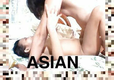 asiatisk, cumshot, trekant, retande