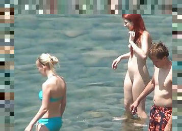 nudist, plaža, poziranje