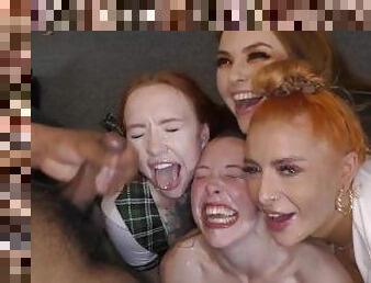 Incredbile bukkake party with four gorgeous redheads