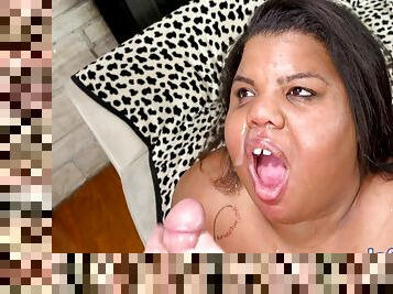 Peaches Love In Thick Ebony Bbw Mounts An Ivory Cock