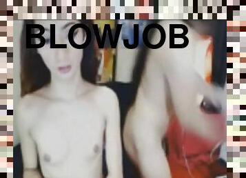 waria-shemale, blowjob-seks-dengan-mengisap-penis, mainan, kamera, pasangan, pengintipan, bokong