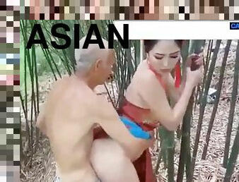 Big-butt, asian, threesome, old-young