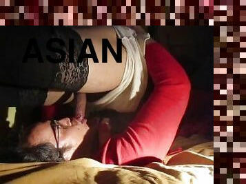 asiatisk, masturbation, amatör, avsugning, avrunkning, sprut, ensam, små-bröst